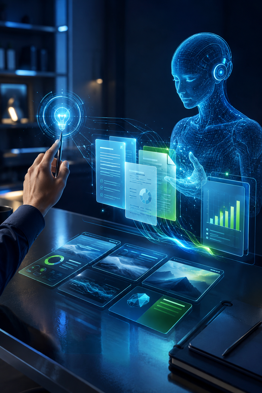 Ilustração de fluxo de trabalho com hologramas